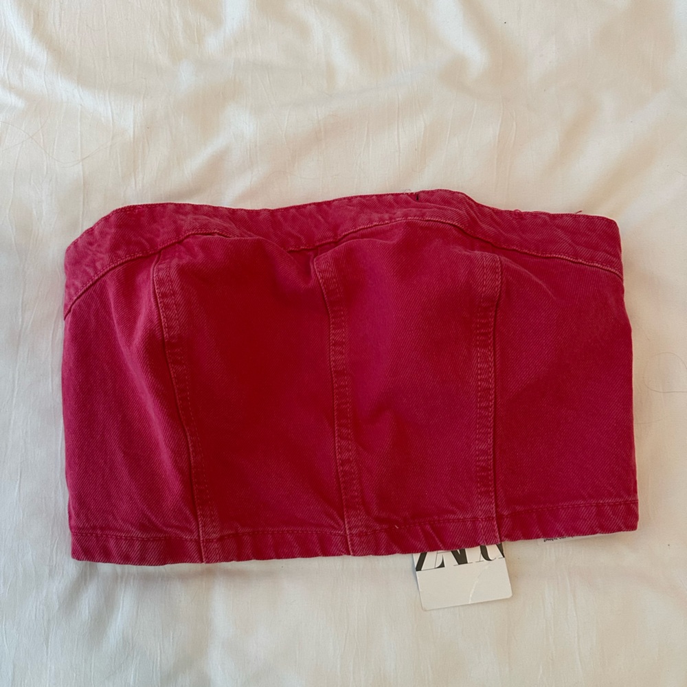 Zara denim strapless crop top NWT size xs